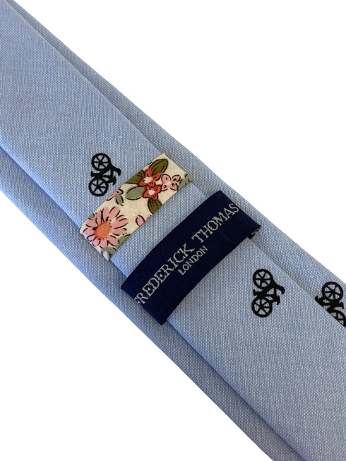 light pale blue pastel cotton tie with  bike bicycle design